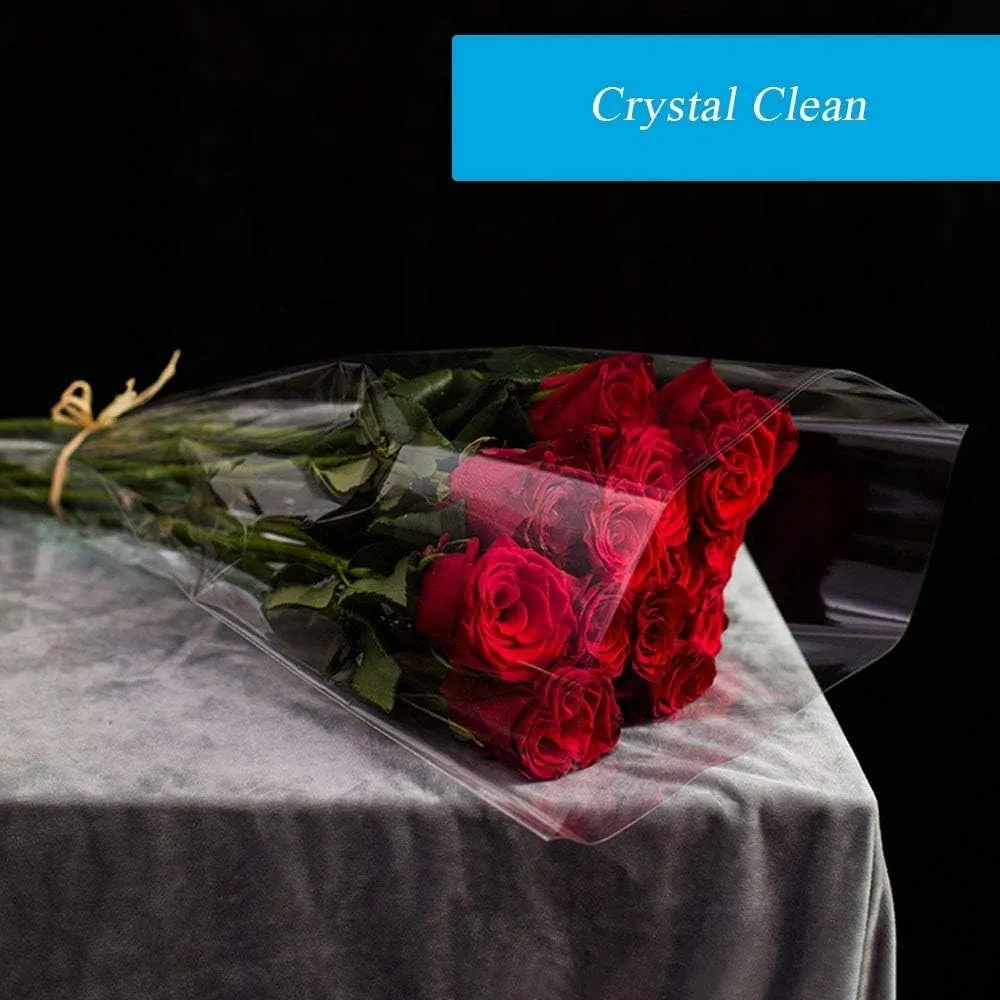 100 ft Clear Cellophane Wrap Roll (31.5 in x 100 ft) - 3 Mil Thicken Cellophane Roll, Clear Cellophane Bags Large, Clear Wrapping Paper for Flower Gift Baskets Wrap (31.5" fold into 16")