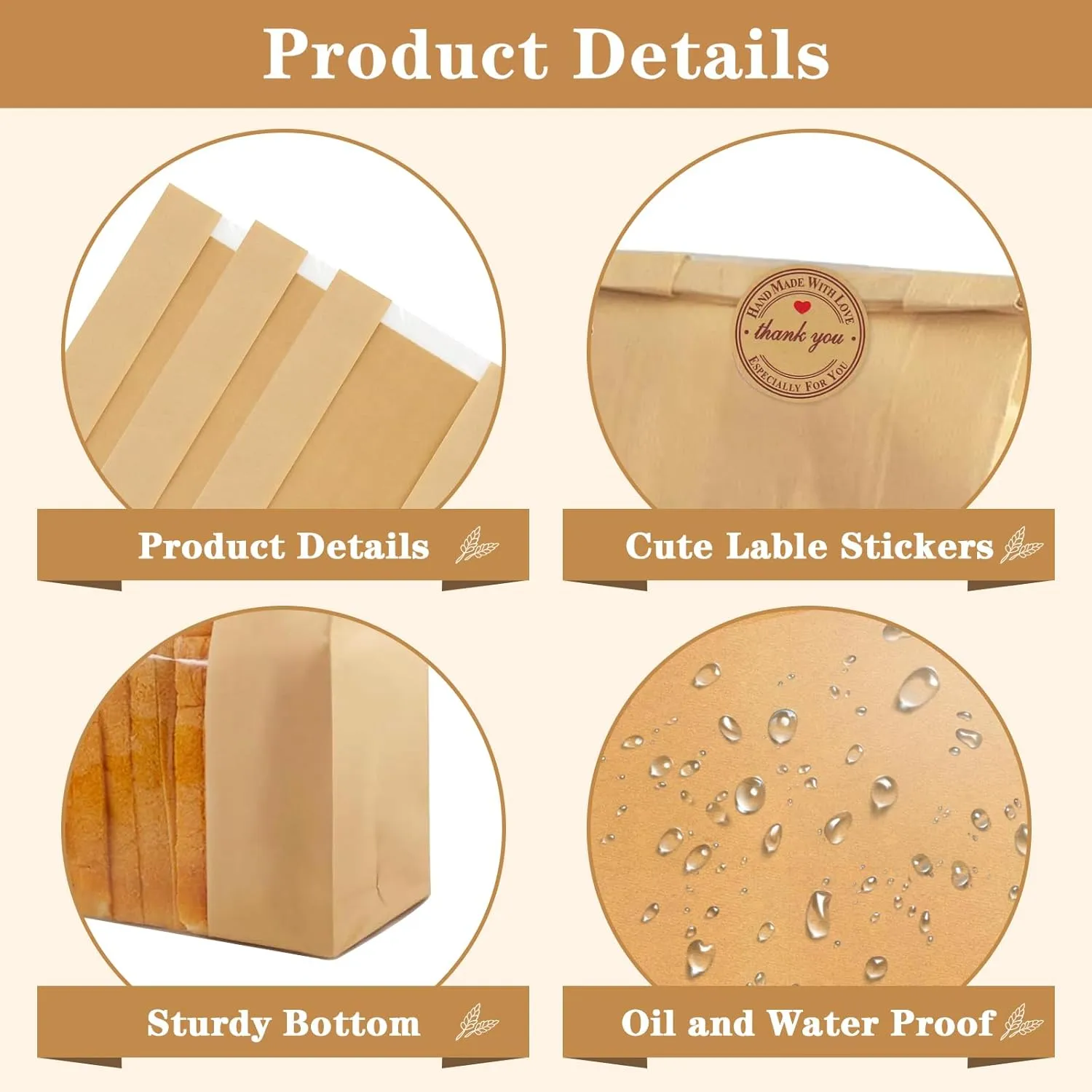 100 Sourdough Bread Bags with Window, Kraft Paper Bags for Homemade Bread, Bakery Bag for Storage Packaging - Large Sourdough Bag (13.7 * 8.2 * 3.5 in) - Thank You Bonus Label Stickers