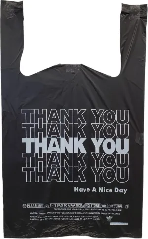 1000 Count Black Plastic Grocery Retail Shopping Bag - 1/8 Medium Size Thank You Bag Print
