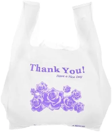 1/10 White Flower Design Plastic Shopping Bags 1000 Count (8x4x16)