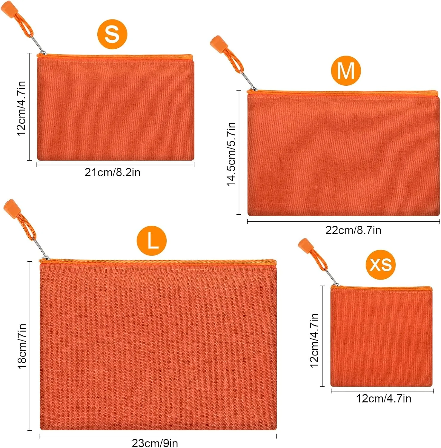 12 Pack DIY Craft Cotton Canvas Bag, Multi-Purpose Cosmetic Bag Makeup Pouches with Zipper Travel Toiletry Bag (XS, Orange)