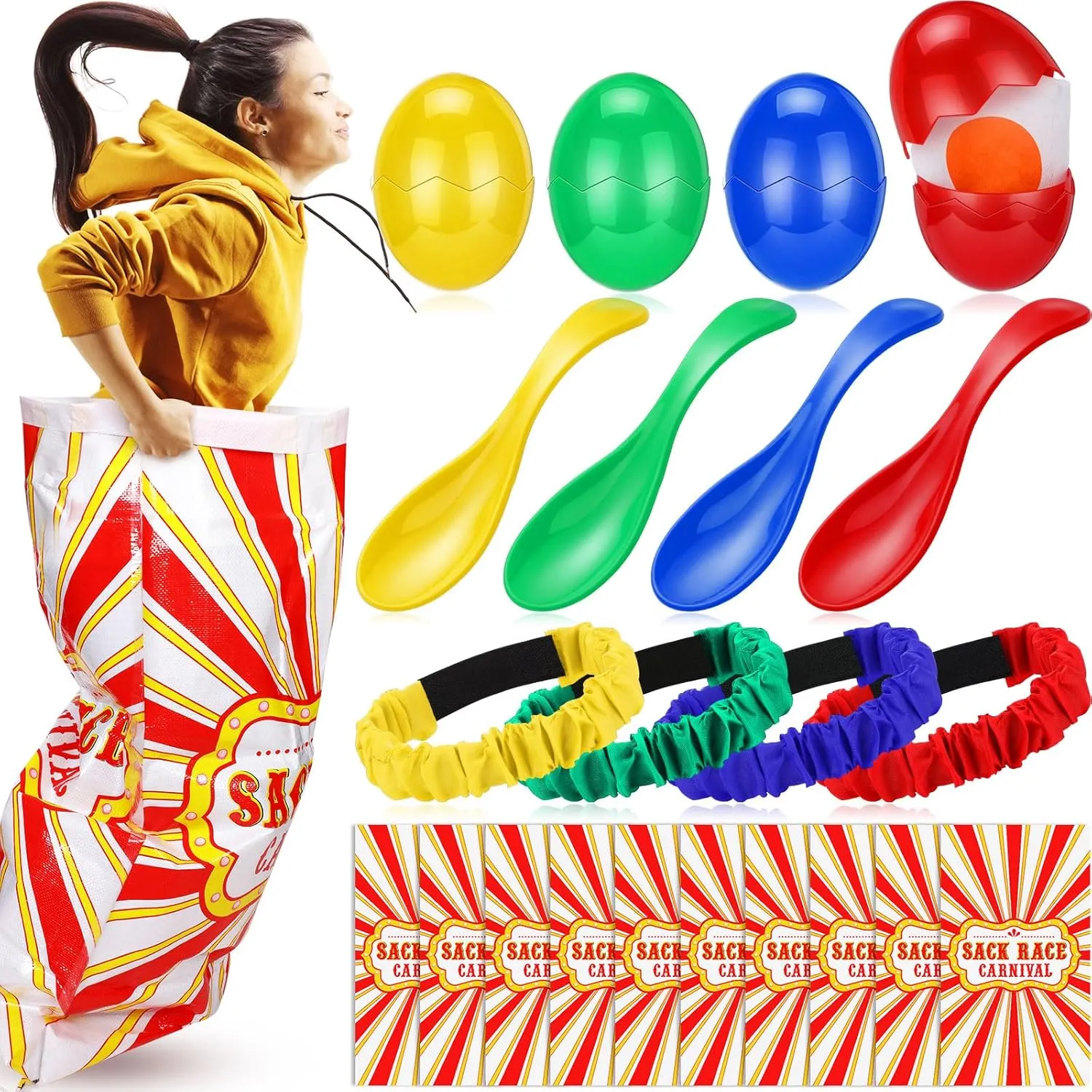 12 Pcs Potato Sack Race Bags Carnival Party Supplies Carnival Games 3 Legged Race Bands Egg Spoon Relay for Adults Outdoor Games Birthday Circus Family Reunion Activities