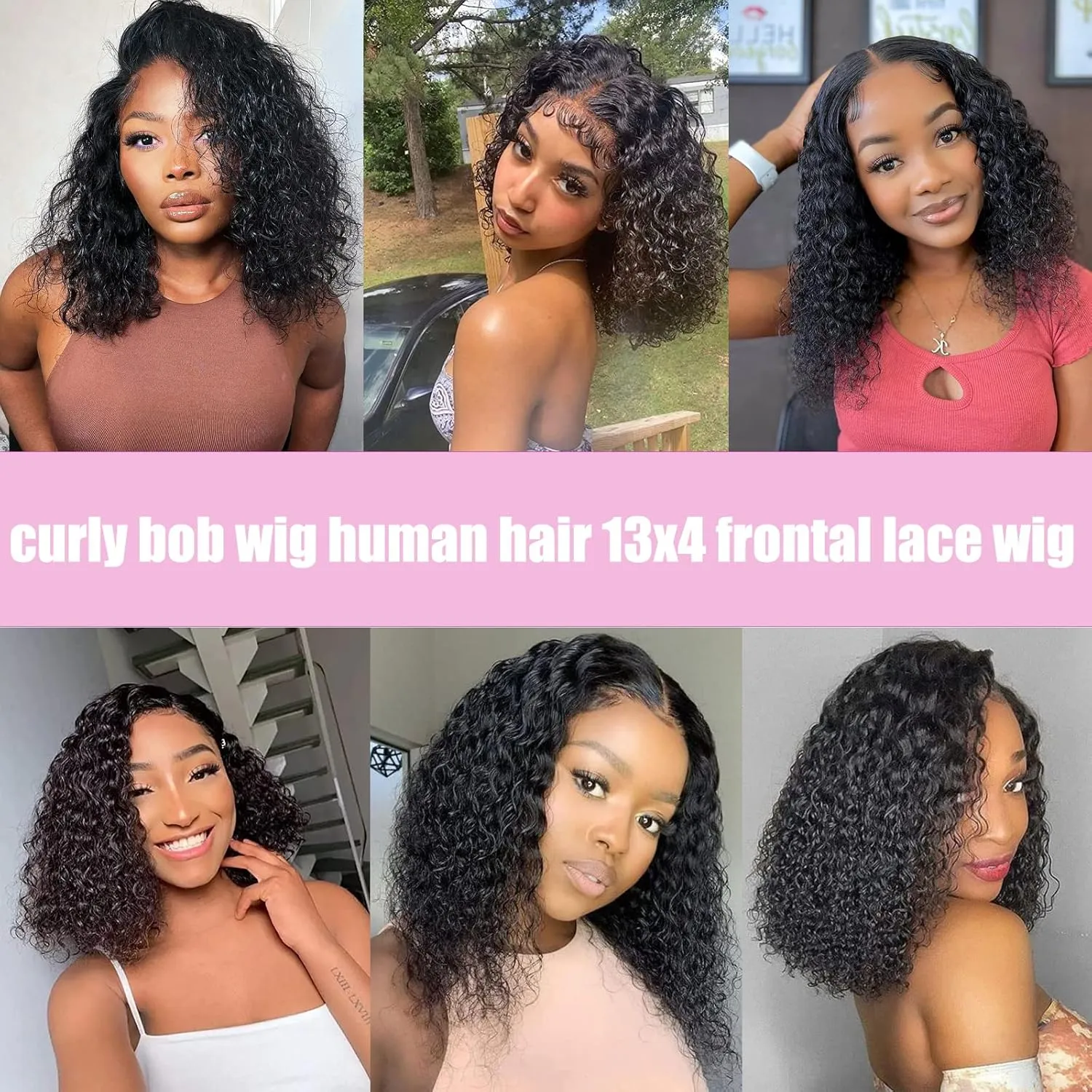 13x4 Curly Bob Wigs Human Hair For Black Women Jerry Curly Lace Front Wigs Human Hair Glueless Deep Wave Lace Front Pre Plucked 150% Density Wet and Wavy Human Hair (16 Inch)