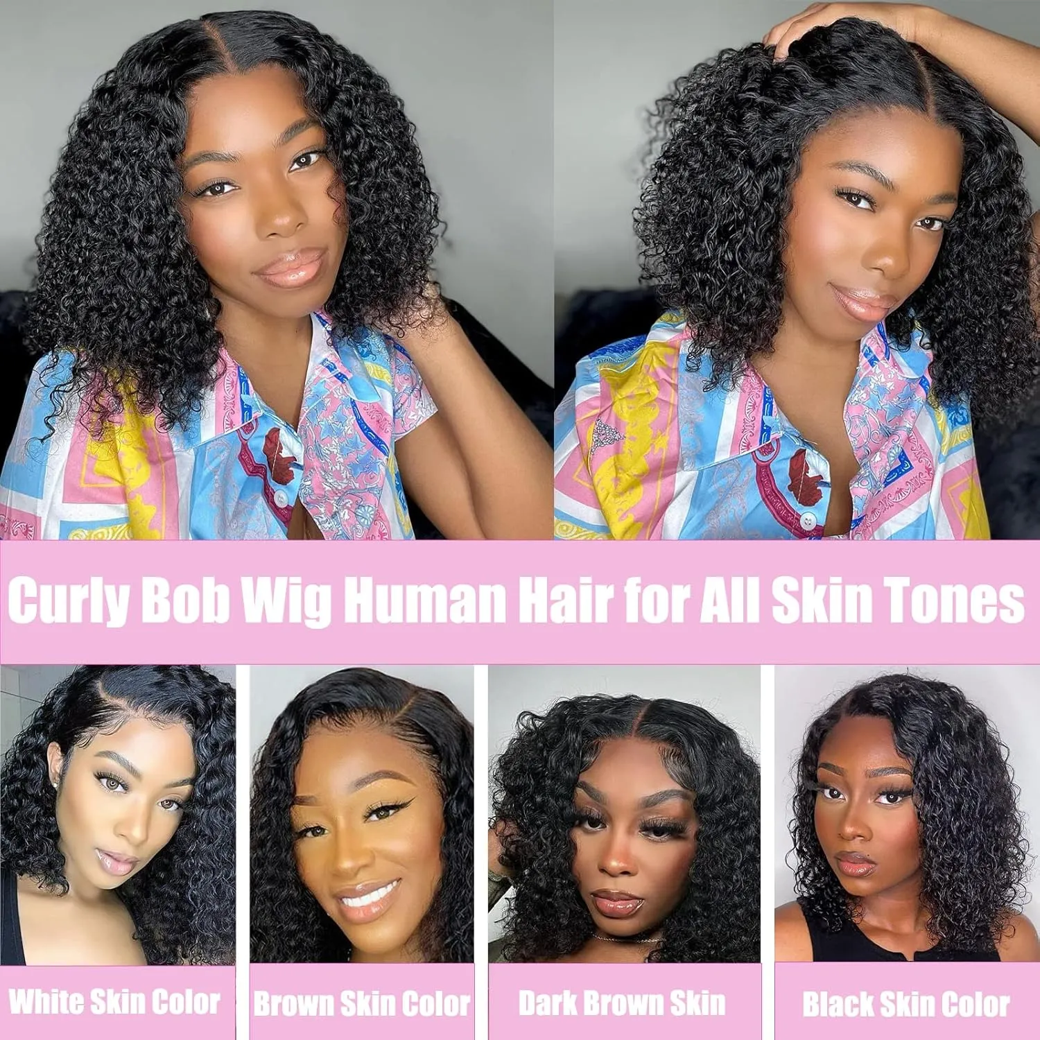 13x4 Curly Bob Wigs Human Hair For Black Women Jerry Curly Lace Front Wigs Human Hair Glueless Deep Wave Lace Front Pre Plucked 150% Density Wet and Wavy Human Hair (16 Inch)