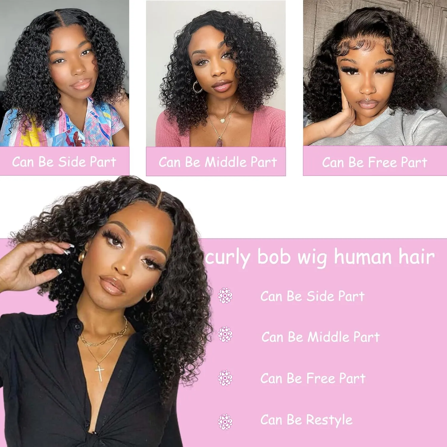 13x4 Curly Bob Wigs Human Hair For Black Women Jerry Curly Lace Front Wigs Human Hair Glueless Deep Wave Lace Front Pre Plucked 150% Density Wet and Wavy Human Hair (16 Inch)