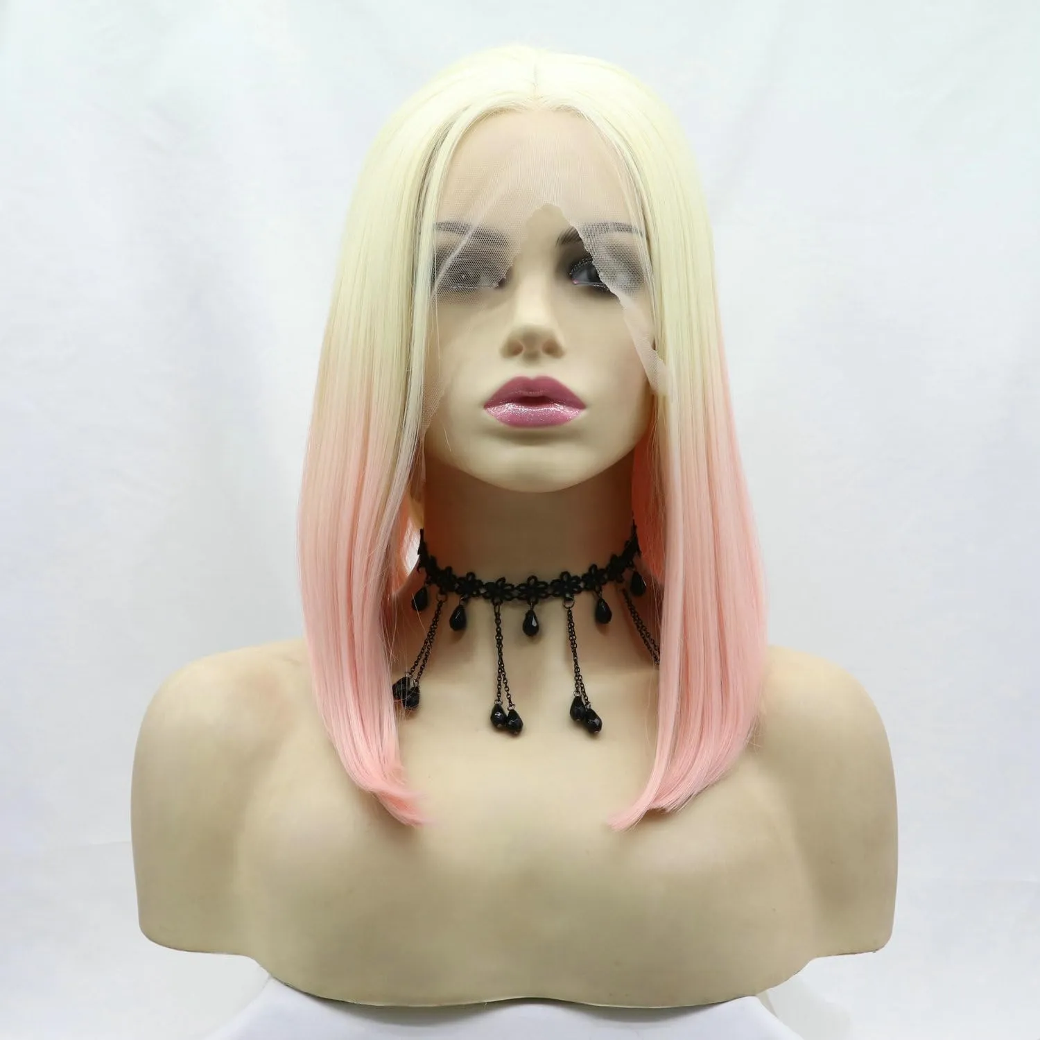 14" Ombre 613 Blonde Pink Short Bob Synthetic Lace Front Wigs for Women Girls Short Synthetic Heat Safe Fiber Blonde Pink Bob Wig Daily Wear Cosplay Wig Shoulder Length