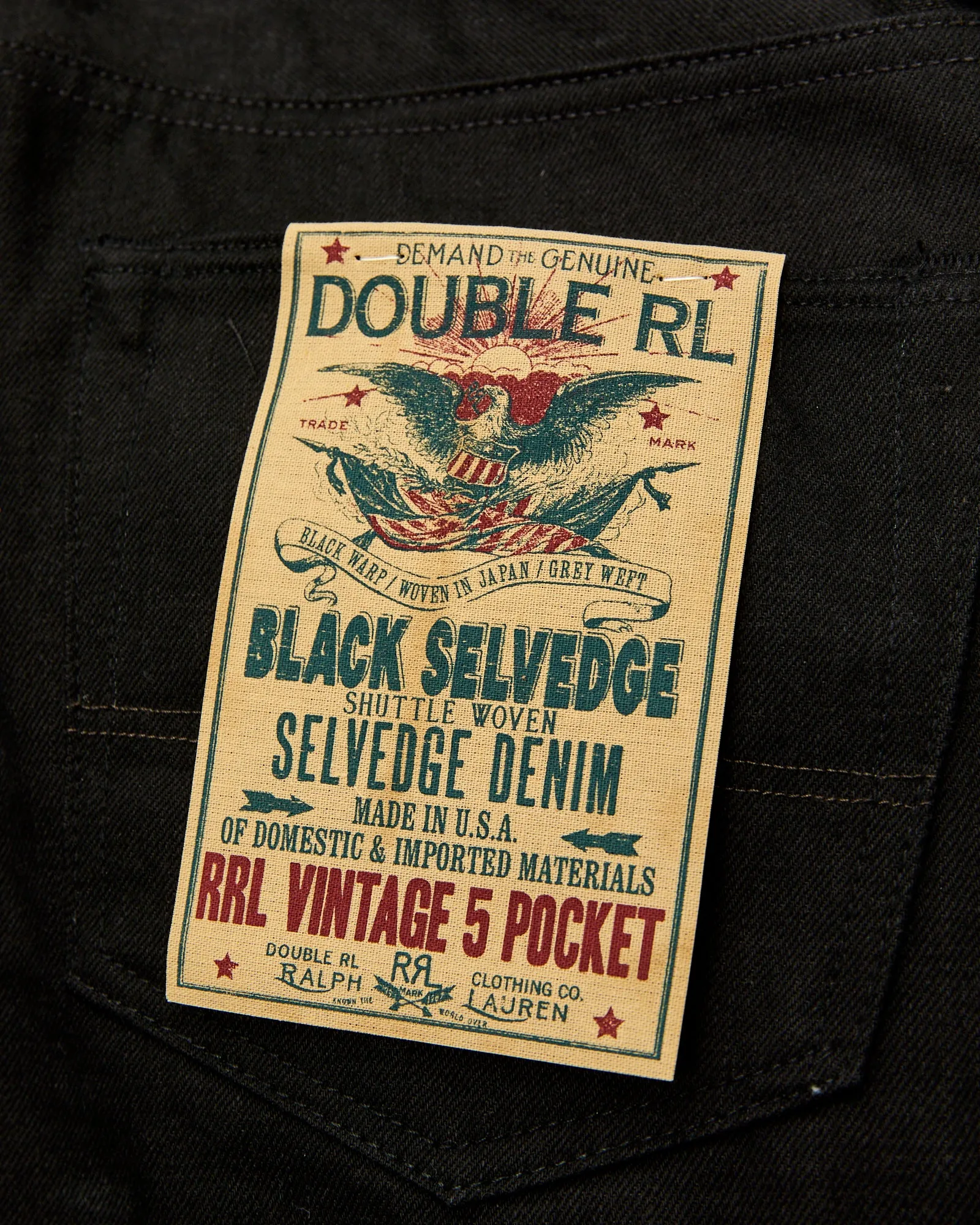 15oz Rinsed Black Selvedge Denim - Full Straight Fit