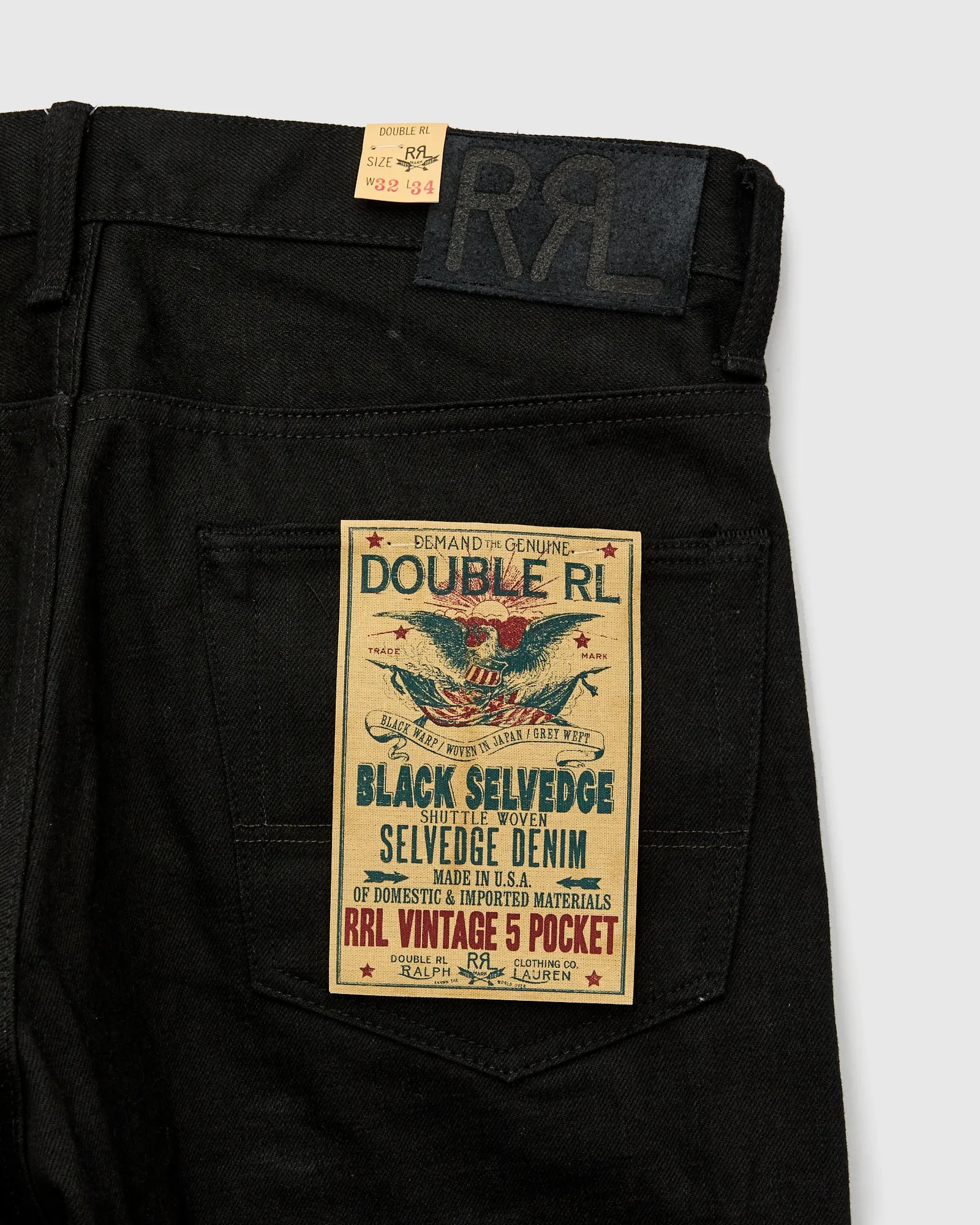 15oz Rinsed Black Selvedge Denim - Full Straight Fit