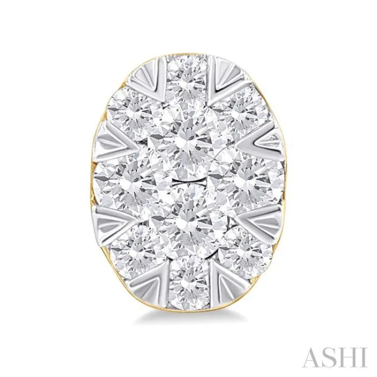 1/6 Ctw Lovebright Petite Oval Shape Round Cut Diamond Fashion Stud Earring in 10K Yellow Gold