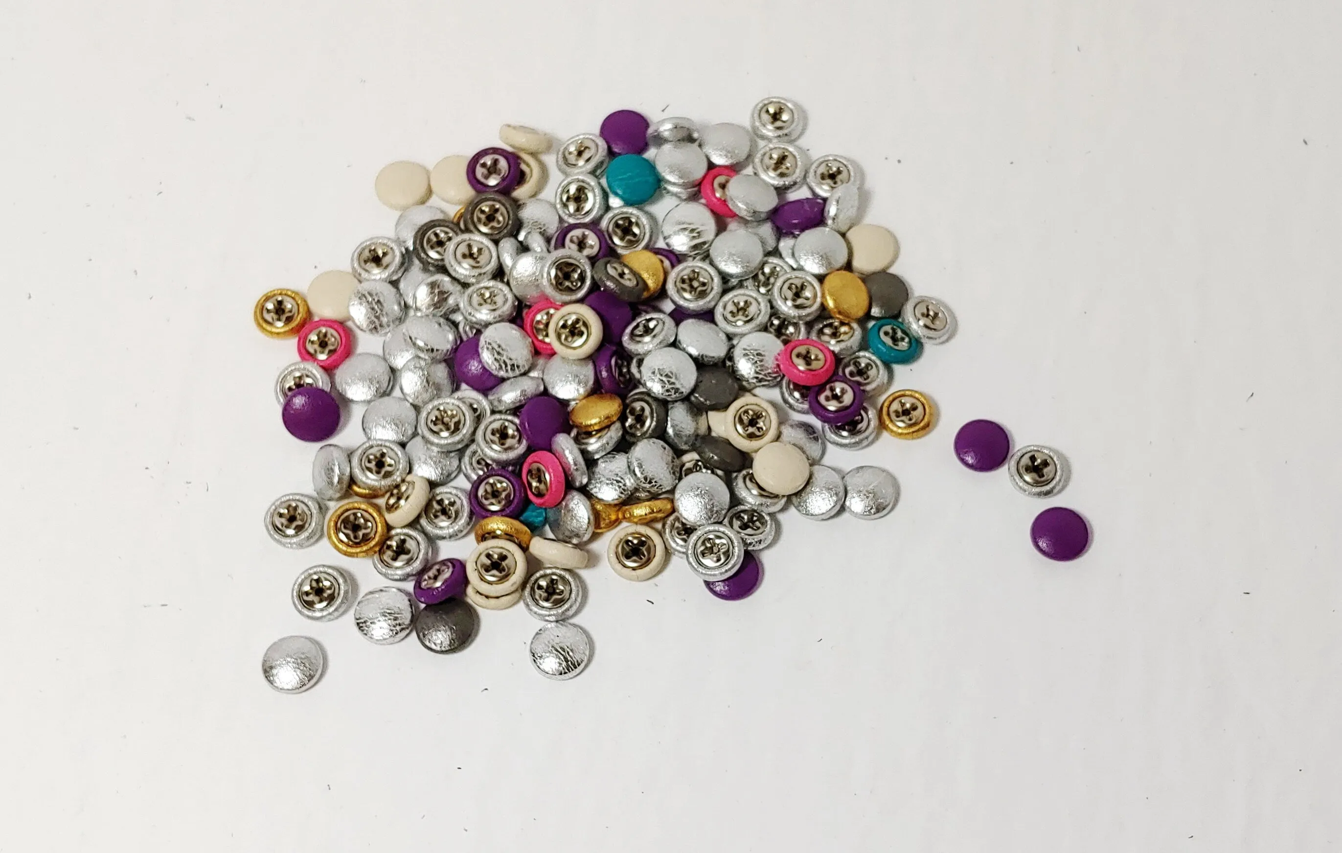 163 Genuine Leather Covered  Buttons 14 Line, RANDOM Color Assortment Pivot Back; crafters; scrapbooking; arts and crafts; Half Ball