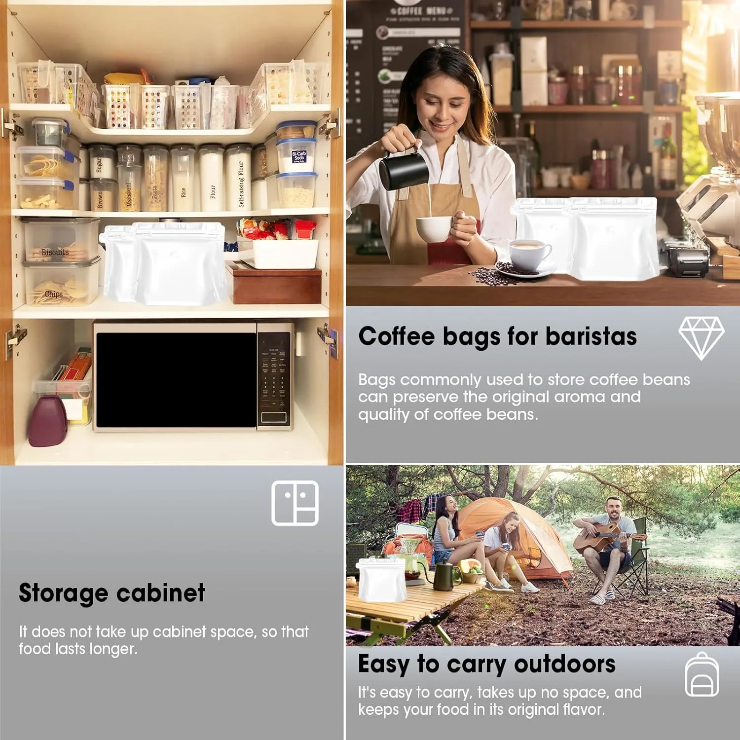 16oz 1lb 60pcs Coffee Bags With Valve, Vented Barrier Storage Pouches, Stand-up Packaging for Food, Diamond Shaped, Requires Heat Sealing Machine (White)