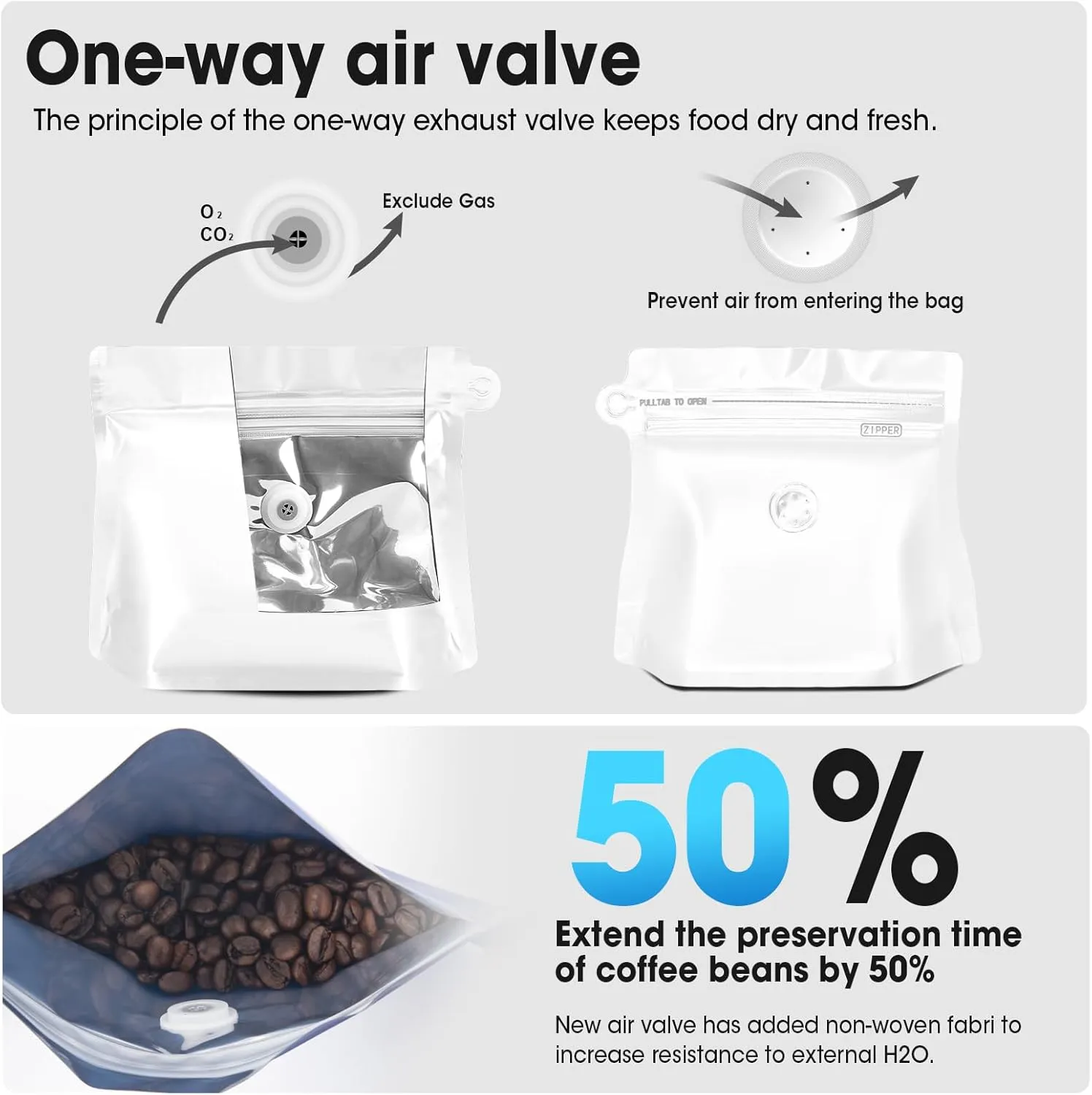 16oz 1lb 60pcs Coffee Bags With Valve, Vented Barrier Storage Pouches, Stand-up Packaging for Food, Diamond Shaped, Requires Heat Sealing Machine (White)
