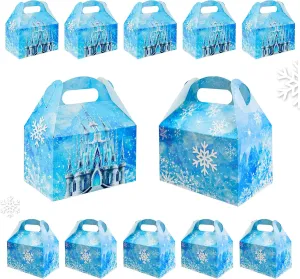 16Pcs Snowflake Party Favor Goodie Bags Treat Boxes Snowflake Castle Gift Boxes for Winter Snow Party Supplies(5.9 x 3.5 x 3.5 Inch)