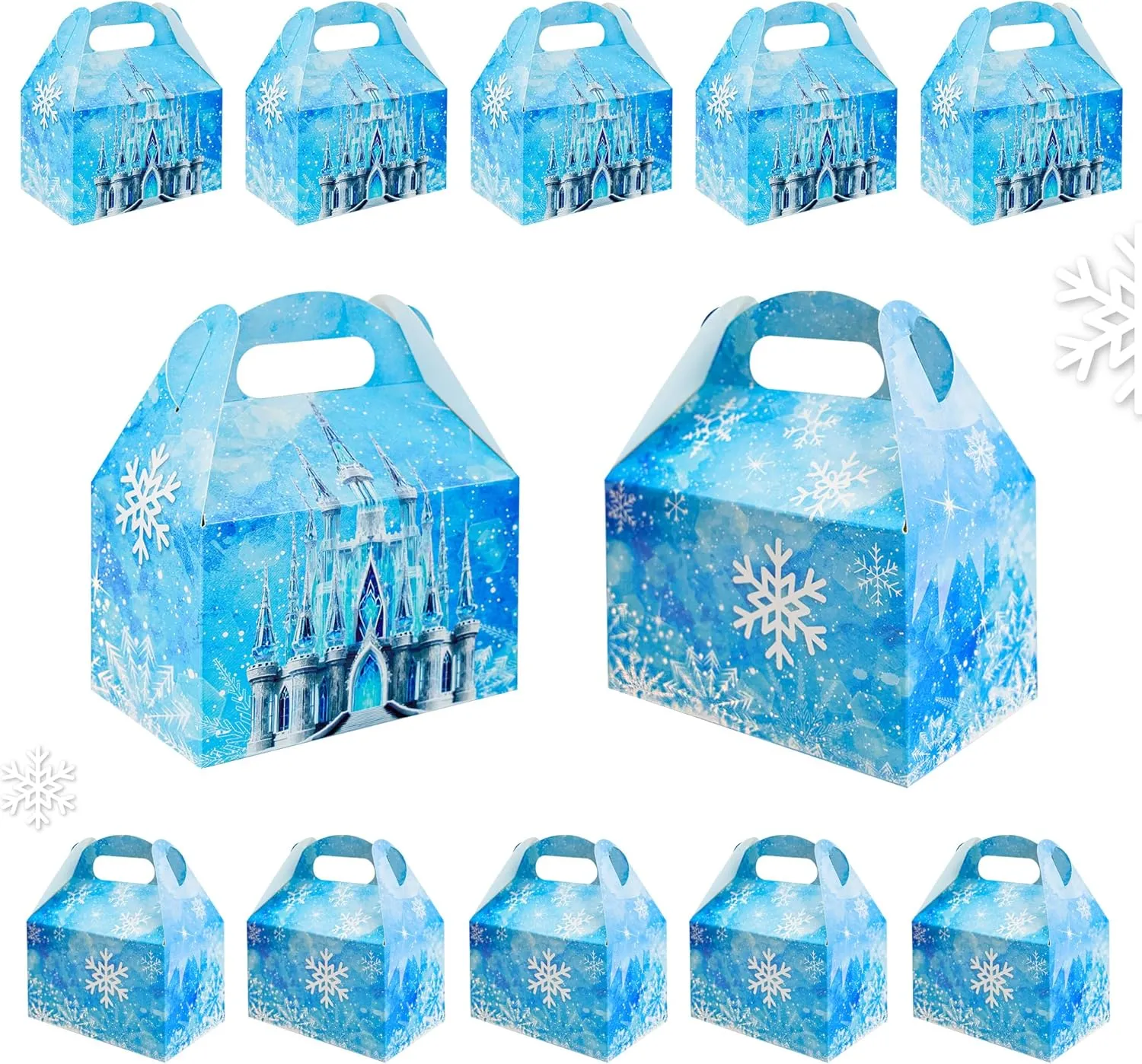 16Pcs Snowflake Party Favor Goodie Bags Treat Boxes Snowflake Castle Gift Boxes for Winter Snow Party Supplies(5.9 x 3.5 x 3.5 Inch)