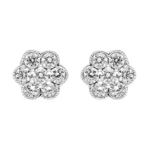 18ct White Gold 0.48ct Diamond Flower Cluster Stud Earrings