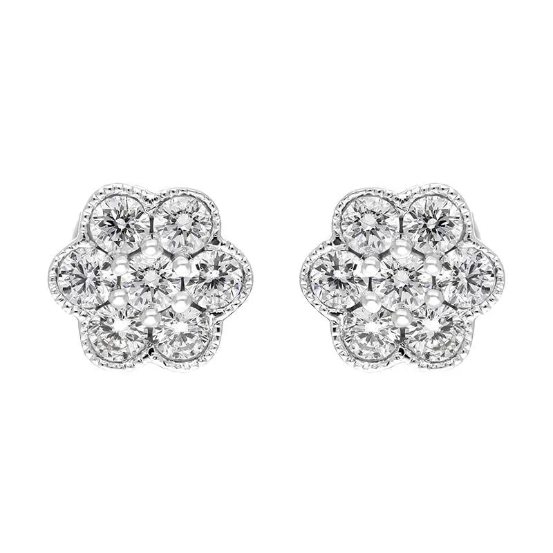 18ct White Gold 0.48ct Diamond Flower Cluster Stud Earrings