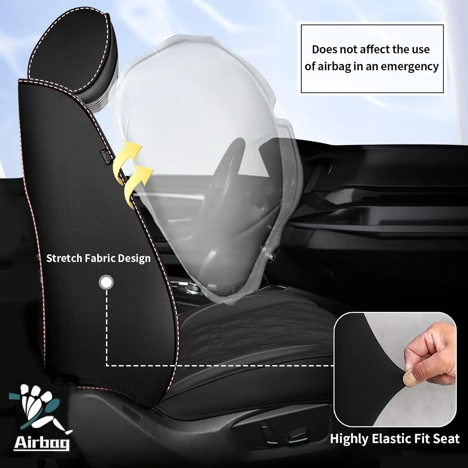 2 Front Car Seat Cover Fit for Chevy/Chevrolet Suburban 2009-2023 2024 2025, Faux Leather Seat Covers Waterproof Auto Seat Cushion Protector Compatible Airbag (2 Seats,Black)