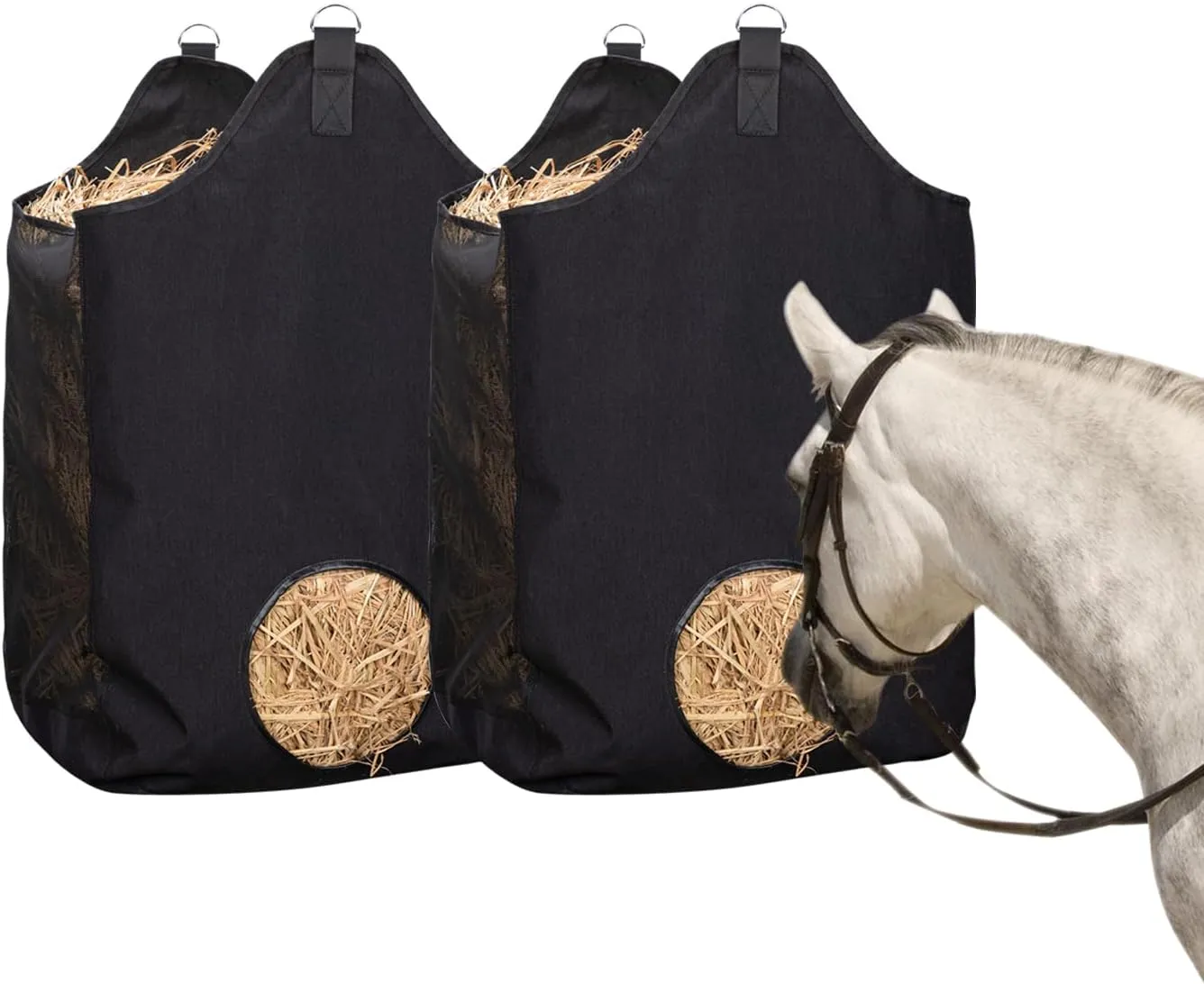 2 Pcs Hay Bags for Horse, Large Capacity Feeding Bag, Goat Hay Feeder, Hay Nets for Sheep, Open Feed Hole Hay Feeder for Slow Feeding
