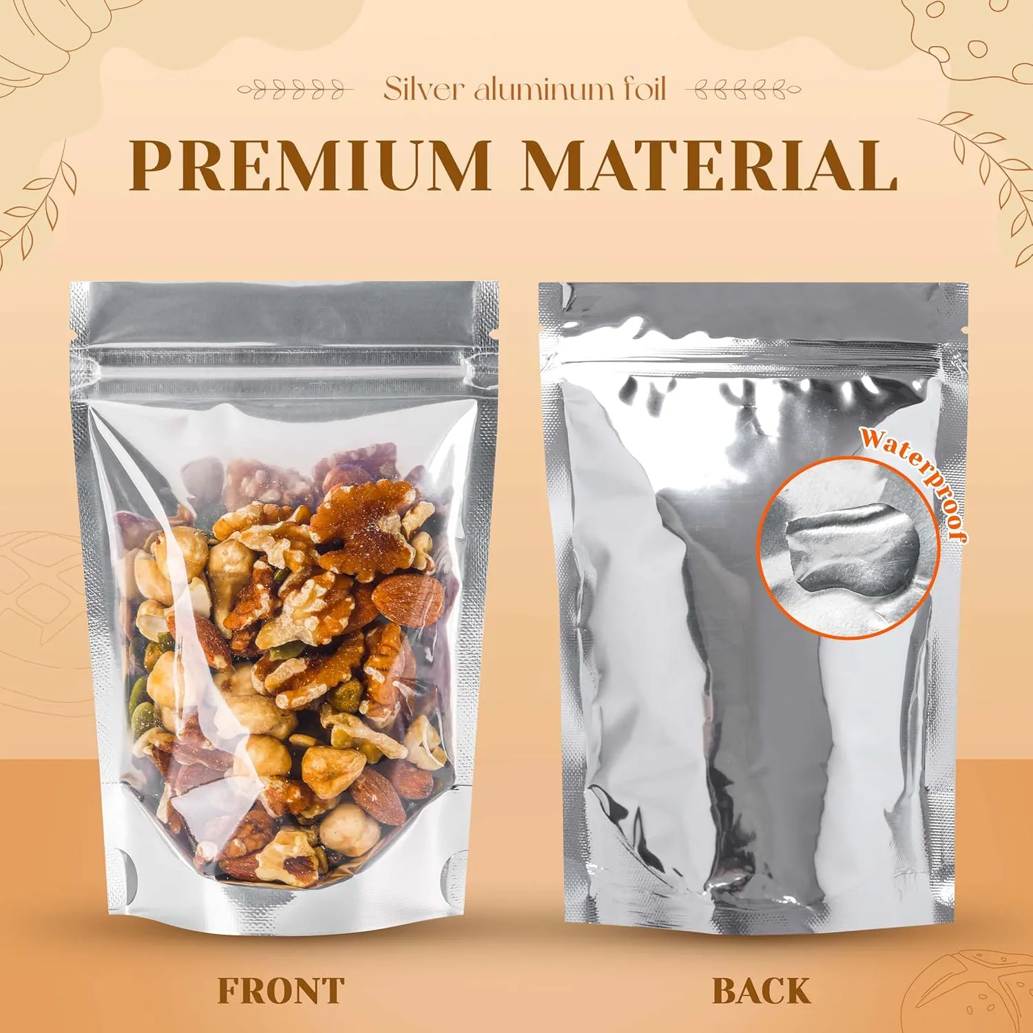 200 Pack Mylar Bags for Food Storage Resealable for Small Business Stand Up Packaging (Silver, 4x6Inches)
