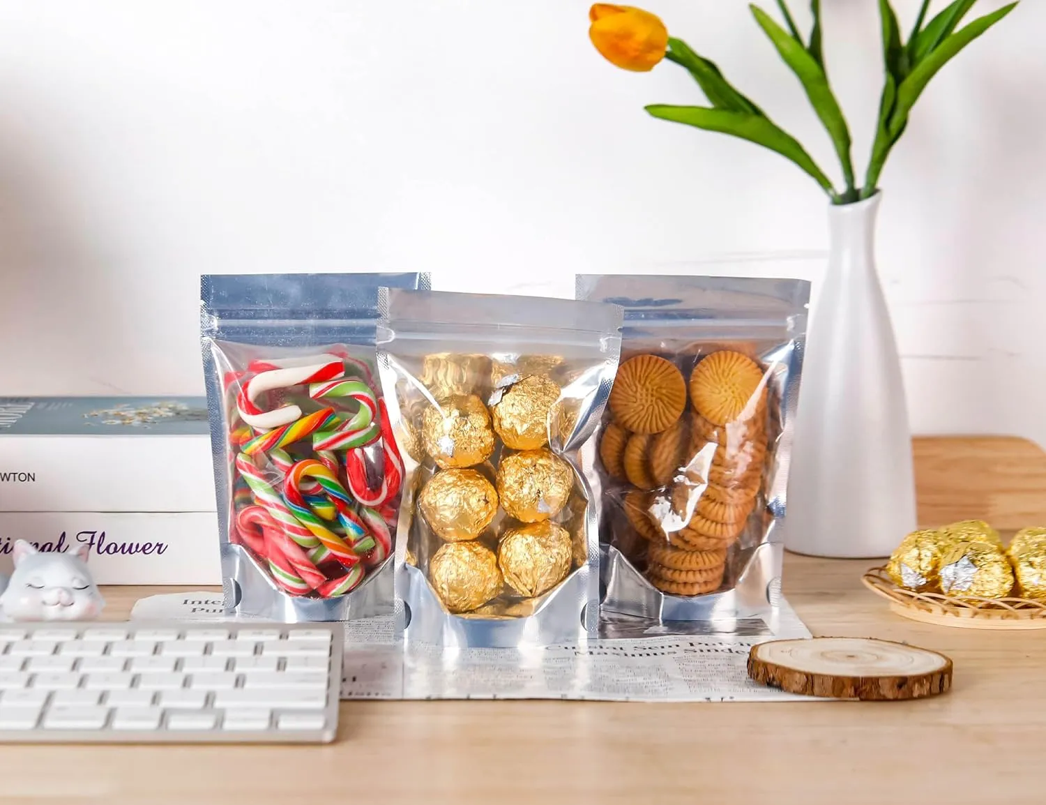 200 Pack Mylar Bags for Food Storage Resealable for Small Business Stand Up Packaging (Silver, 4x6Inches)