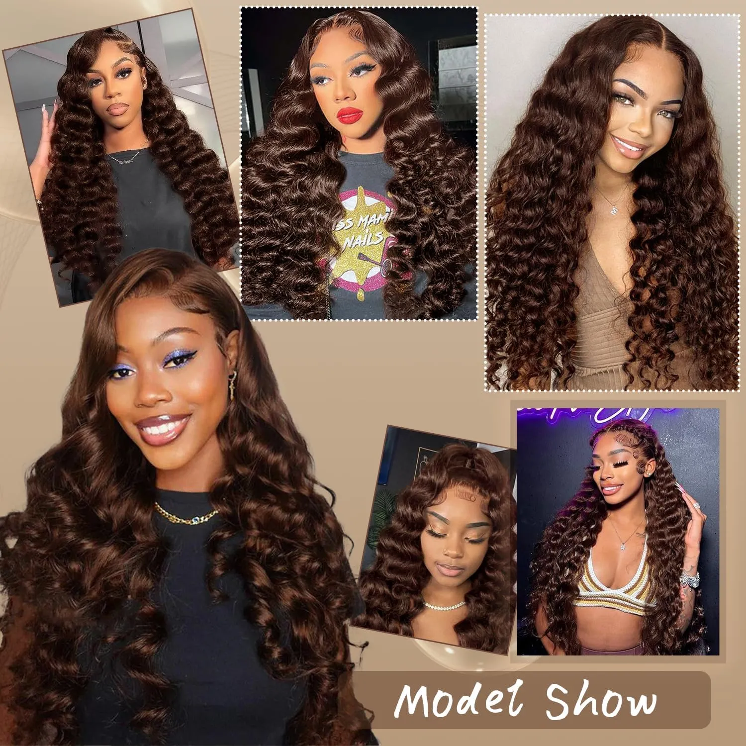 220 Density Chocolate Brown Lace Front Wig Human Hair 22 Inch 13x4 HD Deep Wave Lace Front Wigs Brown Loose Deep Wave Wigs Human Hair Pre Plucked for Black Women