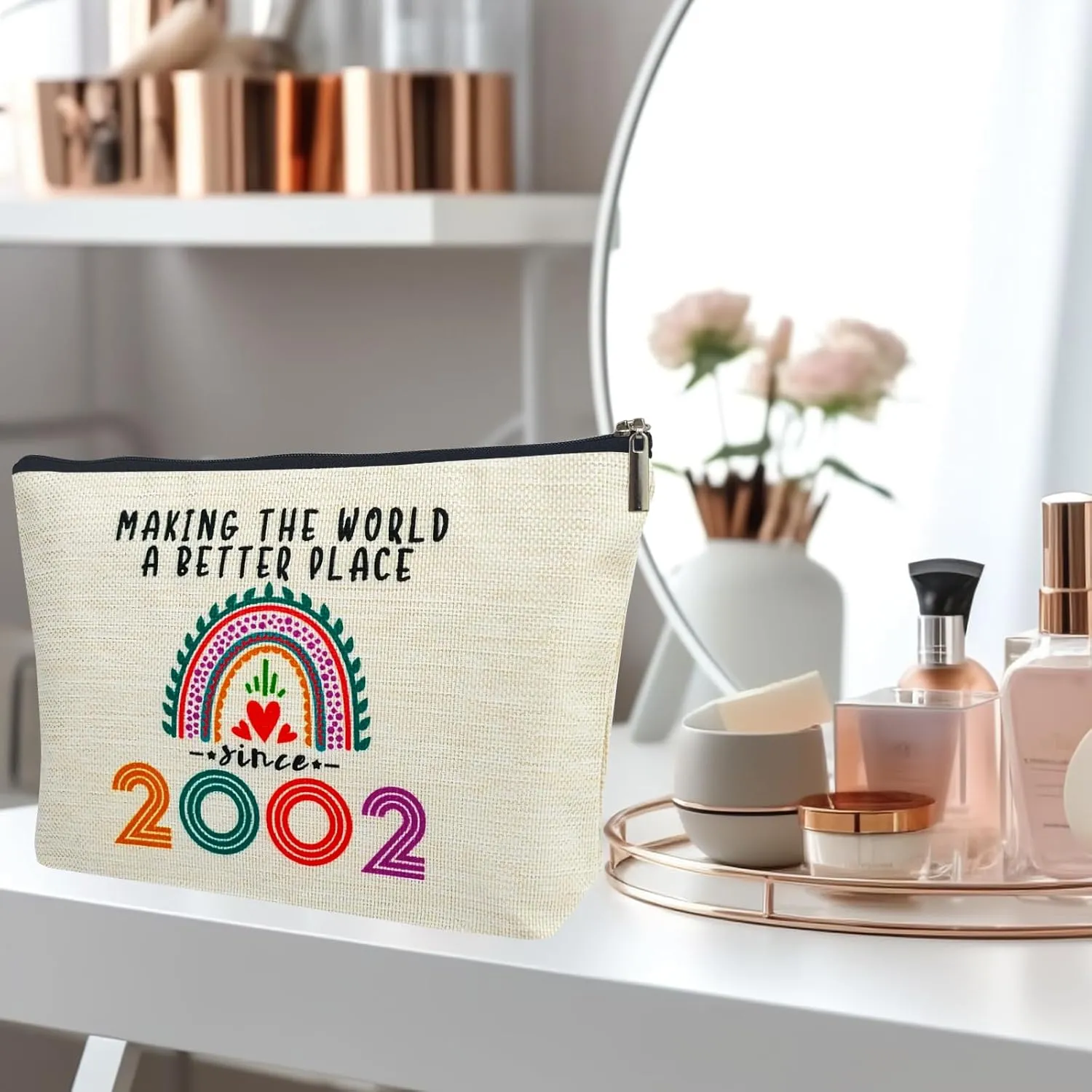 23rd Birthday Gifts for Her Makeup Bags, 2002 Happy 23rd Birthday Decorations for Women Her, 23 Year Old Birthday Gifts Ideas for Daughter, Sister, BFF, Female, Teenage Girls, Cosmetic Travel Pouch