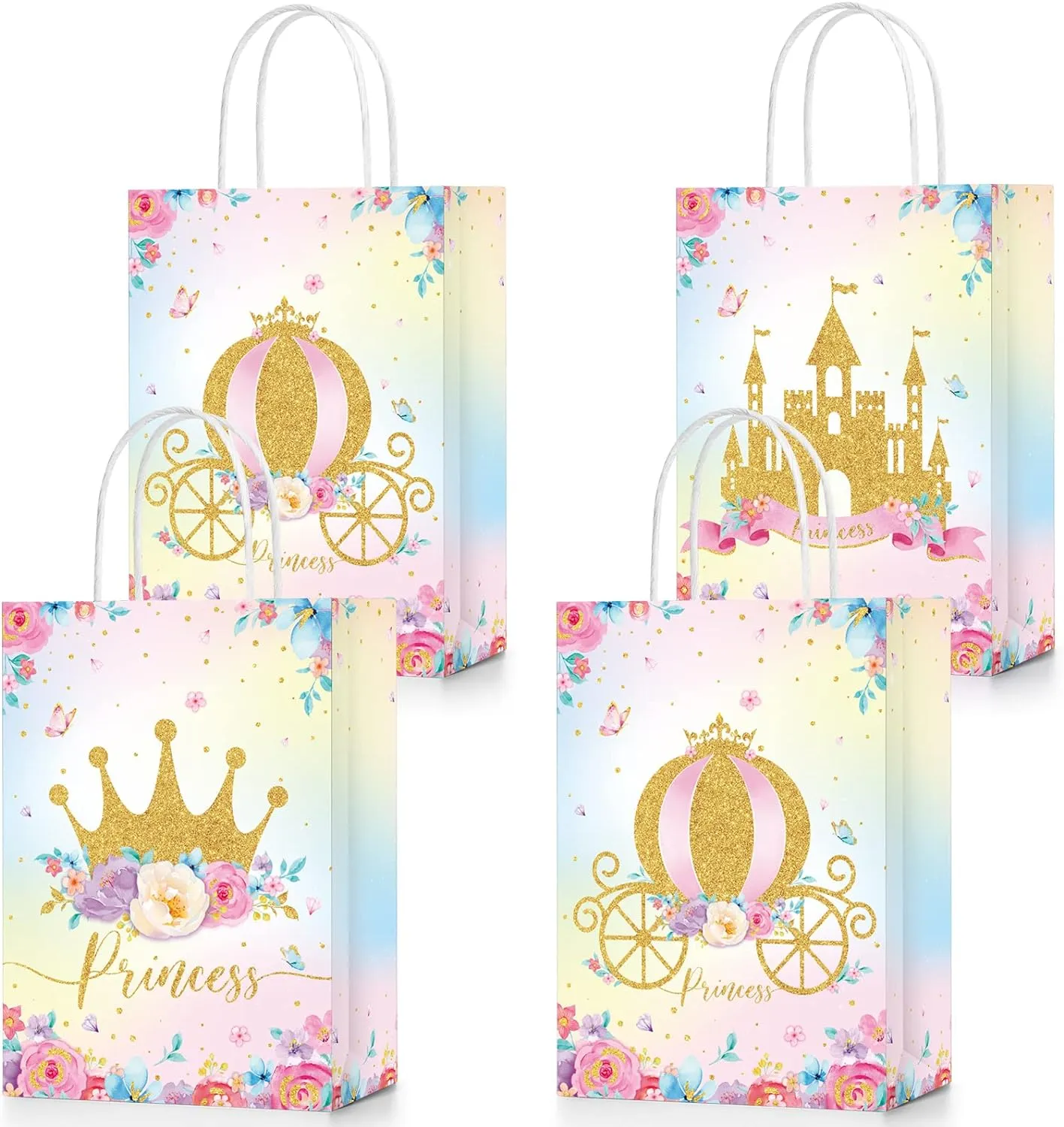 24 Pcs Princess Prince Party Favor Bags Prince Princess Castle Party Bags Princess Treat Bags with Handles Candy Goodie Bags for Gender Reveal Party Baby Shower Wedding Supplies ()
