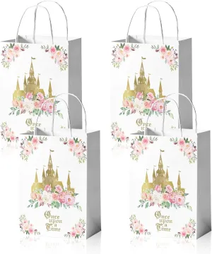24 Pieces Once Upon a Time Party Favors Bags, Gold Castle Princess Fairytale Happy Birthday Gift Snacks Treat Candy Bags With Handles for Princess Party Decorations