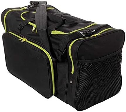 24" Blank Sports Duffle Bag Gym Bag Travel Duffel With Adjustable Strap *Vintage Black with Stylish Neon Outlines* (BLACK/NEON YELLOW)