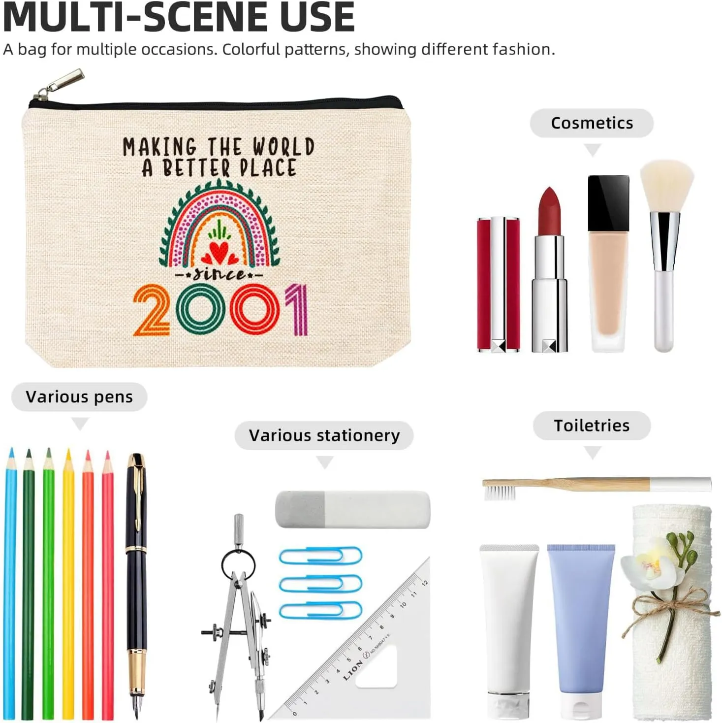 24th Birthday Gifts for Her Makeup Bags, 2001 Happy 24th Birthday Decorations for Women Her, 24 Year Old Birthday Gifts Ideas for Daughter, Sister, BFF, Female, Teenage Girls, Cosmetic Travel Pouch