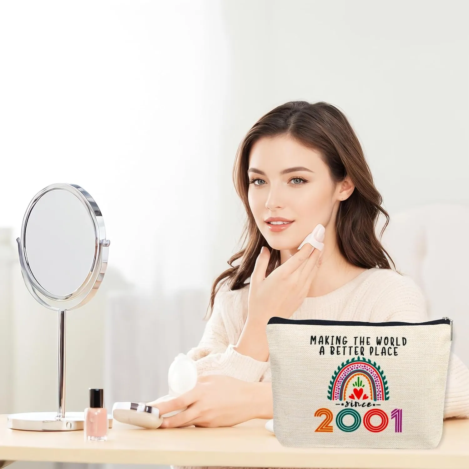 24th Birthday Gifts for Her Makeup Bags, 2001 Happy 24th Birthday Decorations for Women Her, 24 Year Old Birthday Gifts Ideas for Daughter, Sister, BFF, Female, Teenage Girls, Cosmetic Travel Pouch
