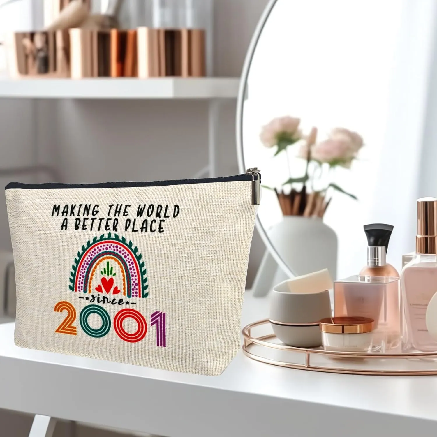 24th Birthday Gifts for Her Makeup Bags, 2001 Happy 24th Birthday Decorations for Women Her, 24 Year Old Birthday Gifts Ideas for Daughter, Sister, BFF, Female, Teenage Girls, Cosmetic Travel Pouch