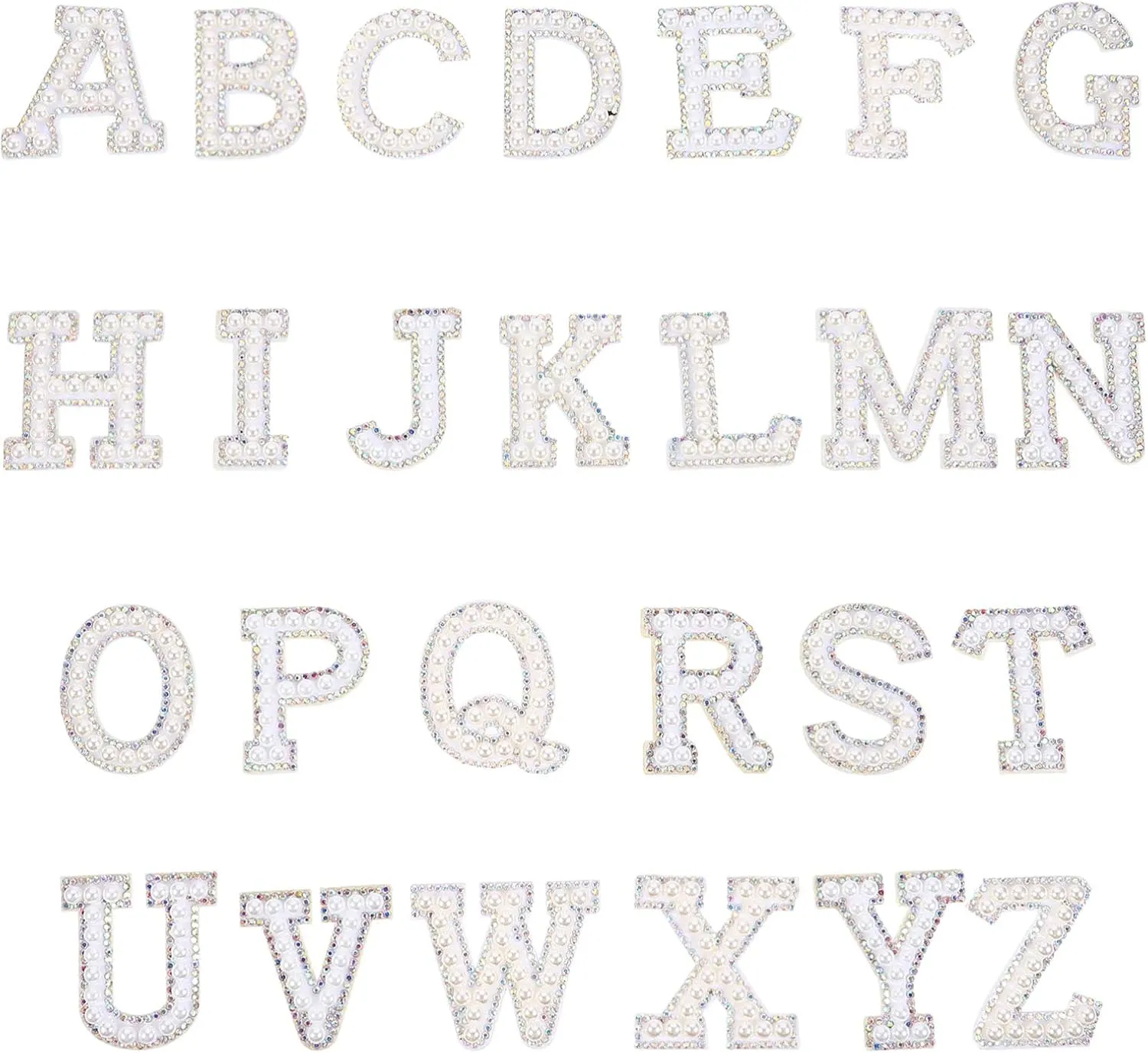 26Pcs Rhinestone Pearl Alphabet Patches for Iron Craft Decorative Letter Appliques for Clothing Bags Hats DIY Projects Fashionable Sew Patches for Creative Repair