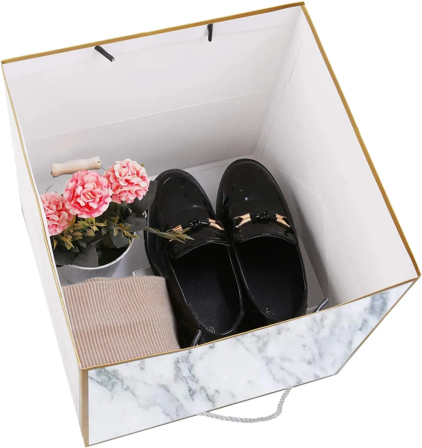 2PCS Marble Gift Bags Extra Large Size, 11.8" Large Wedding Gift Bags, Large Womens Birthday Anniversary Gift Bagw, Wedding Bags for Gifts for Baby Shower(2F1)