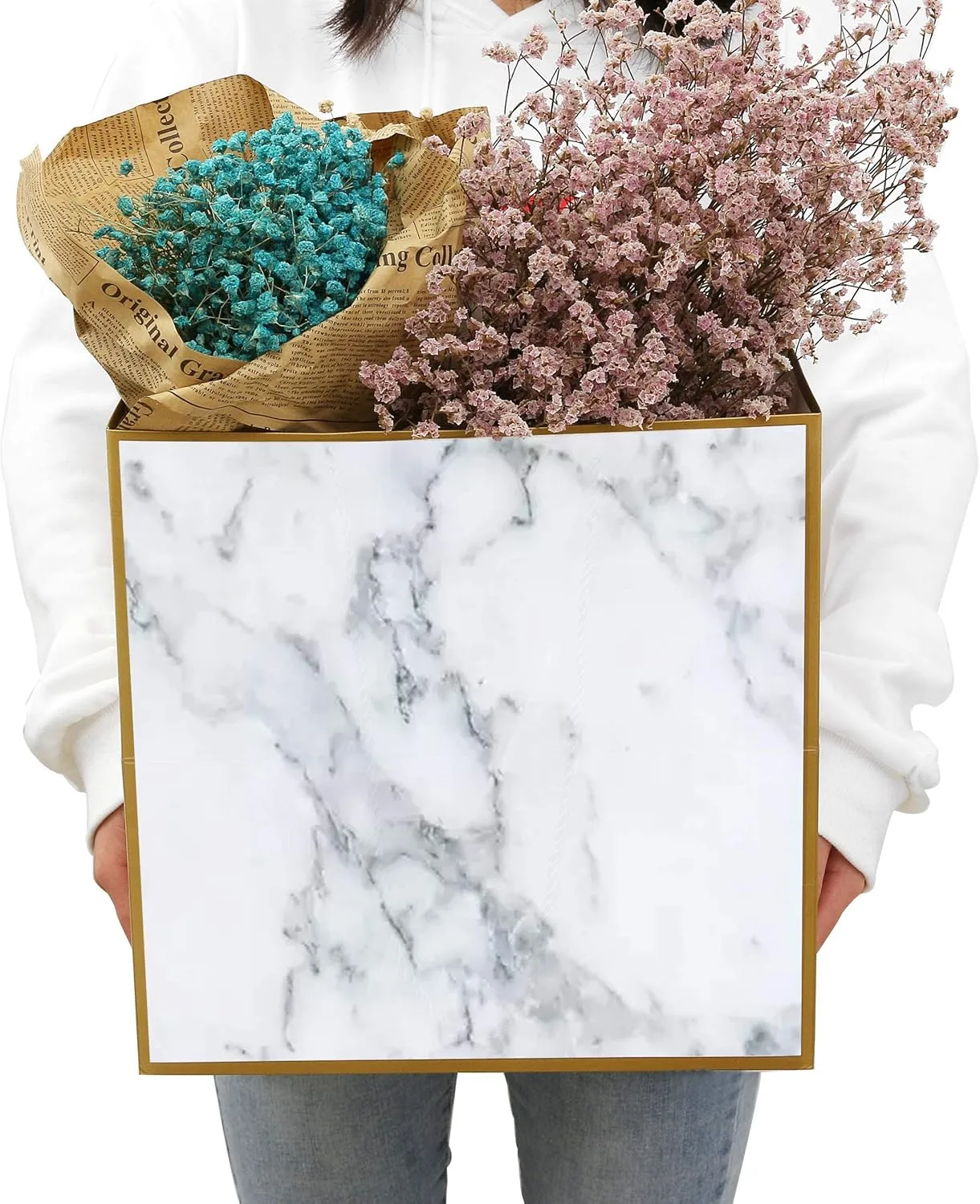 2PCS Marble Gift Bags Extra Large Size, 11.8" Large Wedding Gift Bags, Large Womens Birthday Anniversary Gift Bagw, Wedding Bags for Gifts for Baby Shower(2F1)