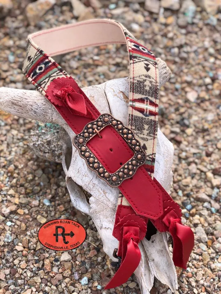 2" Wide Adjustable Red Leather and Spirit of the People Wool Cross Body or Shoulder Strap for Handbag, Rope Can, Computer Bag, Camera Bag, etc