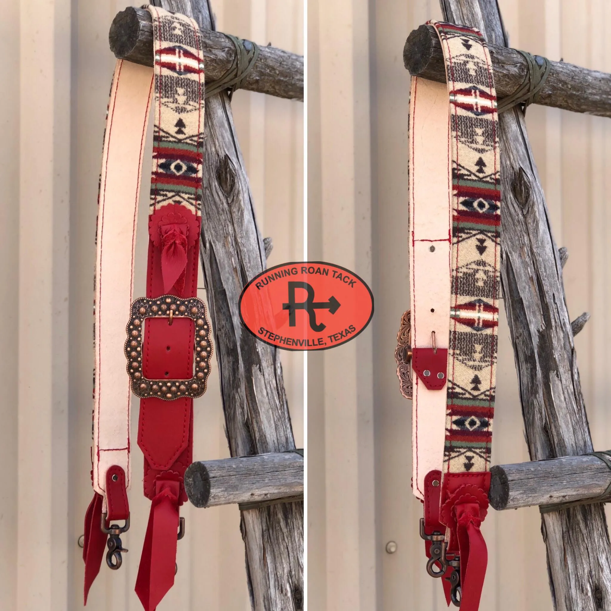 2" Wide Adjustable Red Leather and Spirit of the People Wool Cross Body or Shoulder Strap for Handbag, Rope Can, Computer Bag, Camera Bag, etc