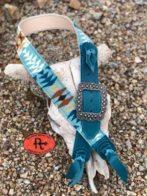 2" Wide Adjustable Turquoise Leather and Rancho Arroyo Aqua Wool Cross Body or Shoulder Strap for Handbag, Rope Can, Computer Bag, Camera Bag, etc