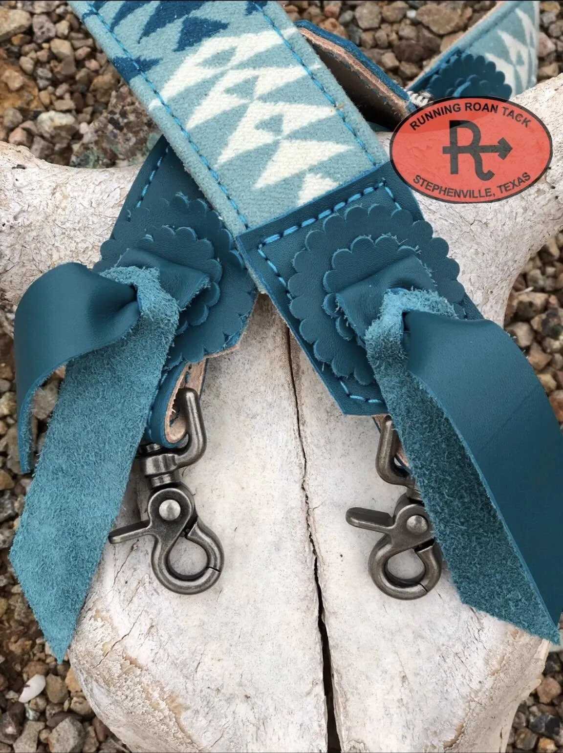 2" Wide Adjustable Turquoise Leather and Rancho Arroyo Aqua Wool Cross Body or Shoulder Strap for Handbag, Rope Can, Computer Bag, Camera Bag, etc