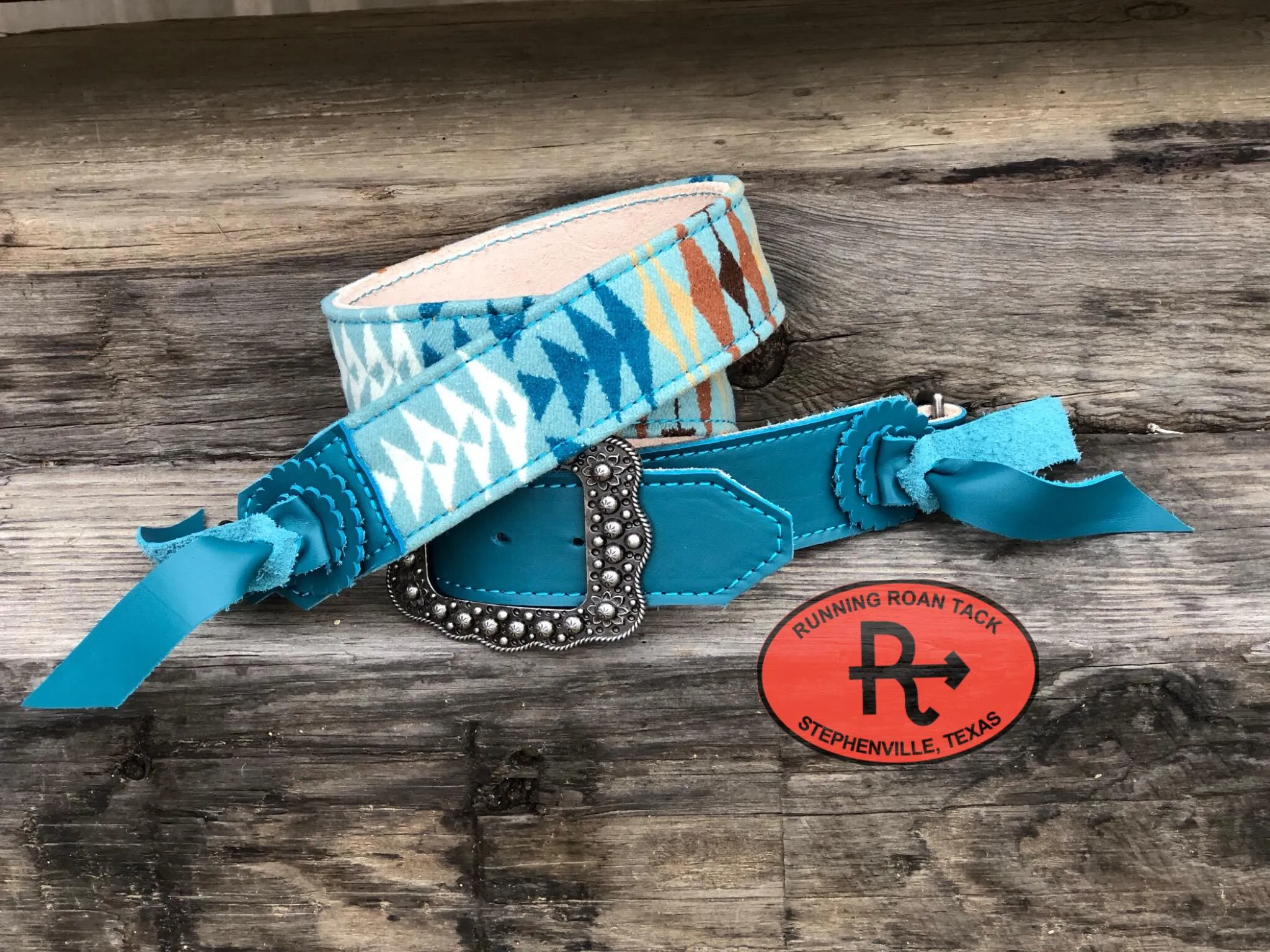 2" Wide Adjustable Turquoise Leather and Rancho Arroyo Aqua Wool Cross Body or Shoulder Strap for Handbag, Rope Can, Computer Bag, Camera Bag, etc