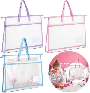3 Pcs 17.7×13 Inch Project Bag for Quilting Sewing Craft Storage for Quilter A3 Clear Mesh Design Art Supply Bag Artwork Storage Organize for Artwork Charts and Teaching Material Multipurpose