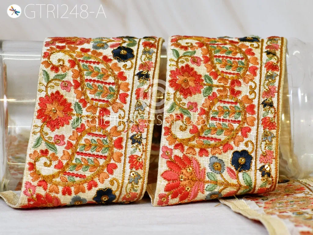 3 Yard Indian Embroidered 9 CM Ribbon Decorative Embroidery Trim Embellishment DIY Crafting Sewing Beach Bags Indian Sari Border Home Decor