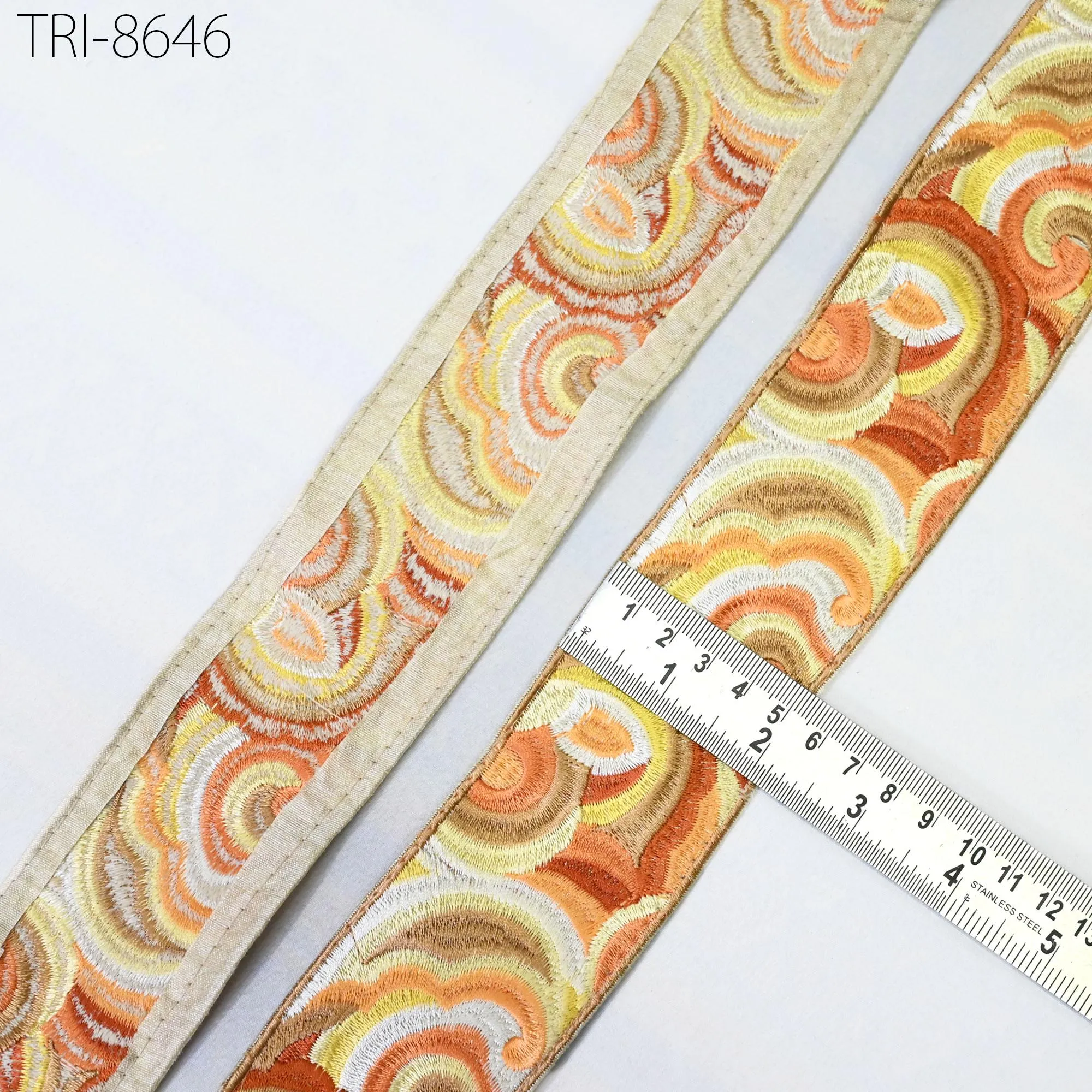 3 Yard Orange Embroidered 55mm Trim Sewing Accessories Embroidery Ribbon Indian Border Crafting Embellishment Belts Hats Tote Bags Costumes
