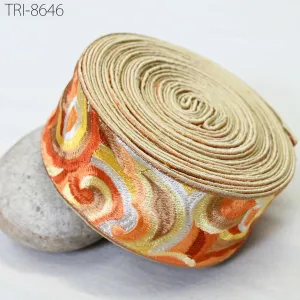 3 Yard Orange Embroidered 55mm Trim Sewing Accessories Embroidery Ribbon Indian Border Crafting Embellishment Belts Hats Tote Bags Costumes
