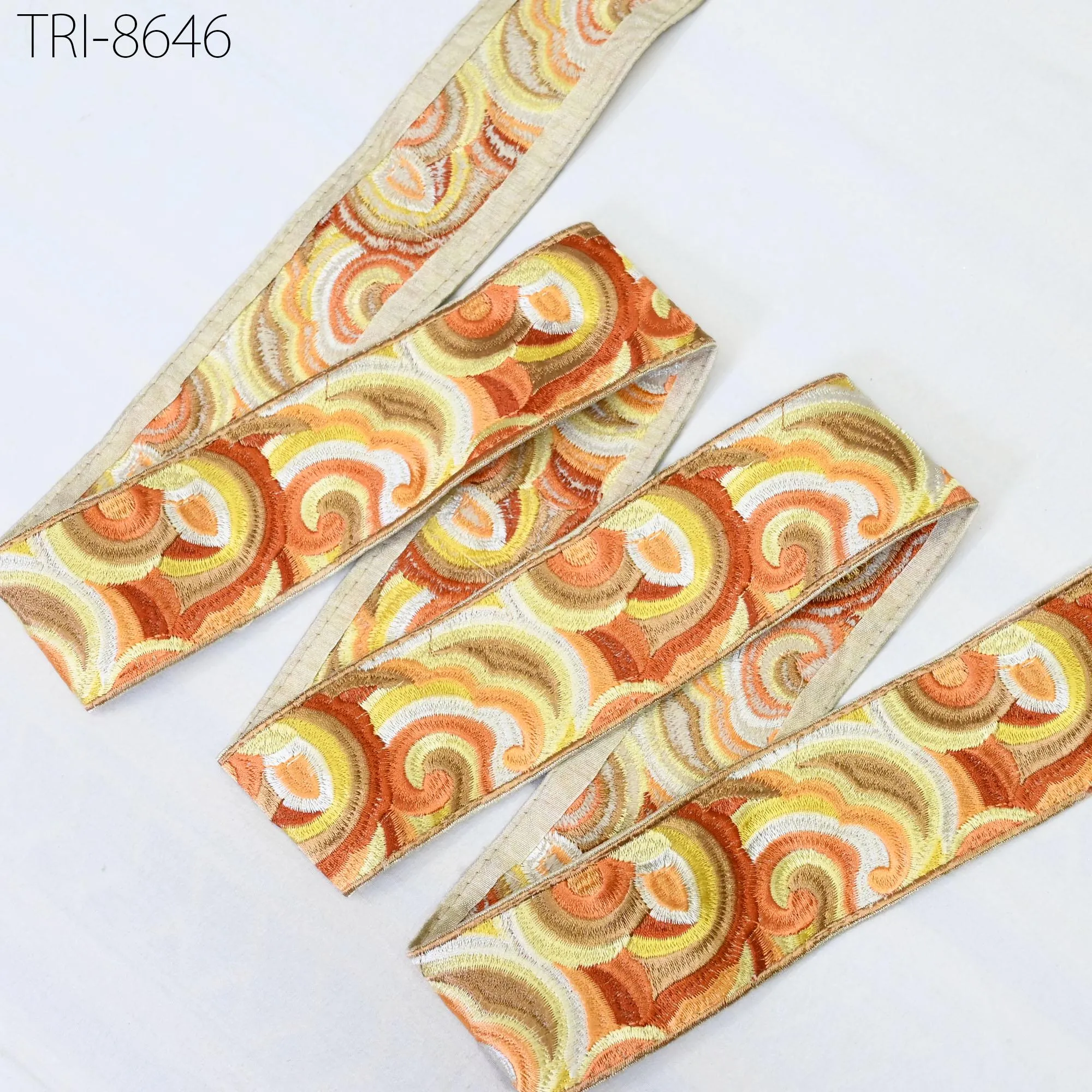 3 Yard Orange Embroidered 55mm Trim Sewing Accessories Embroidery Ribbon Indian Border Crafting Embellishment Belts Hats Tote Bags Costumes