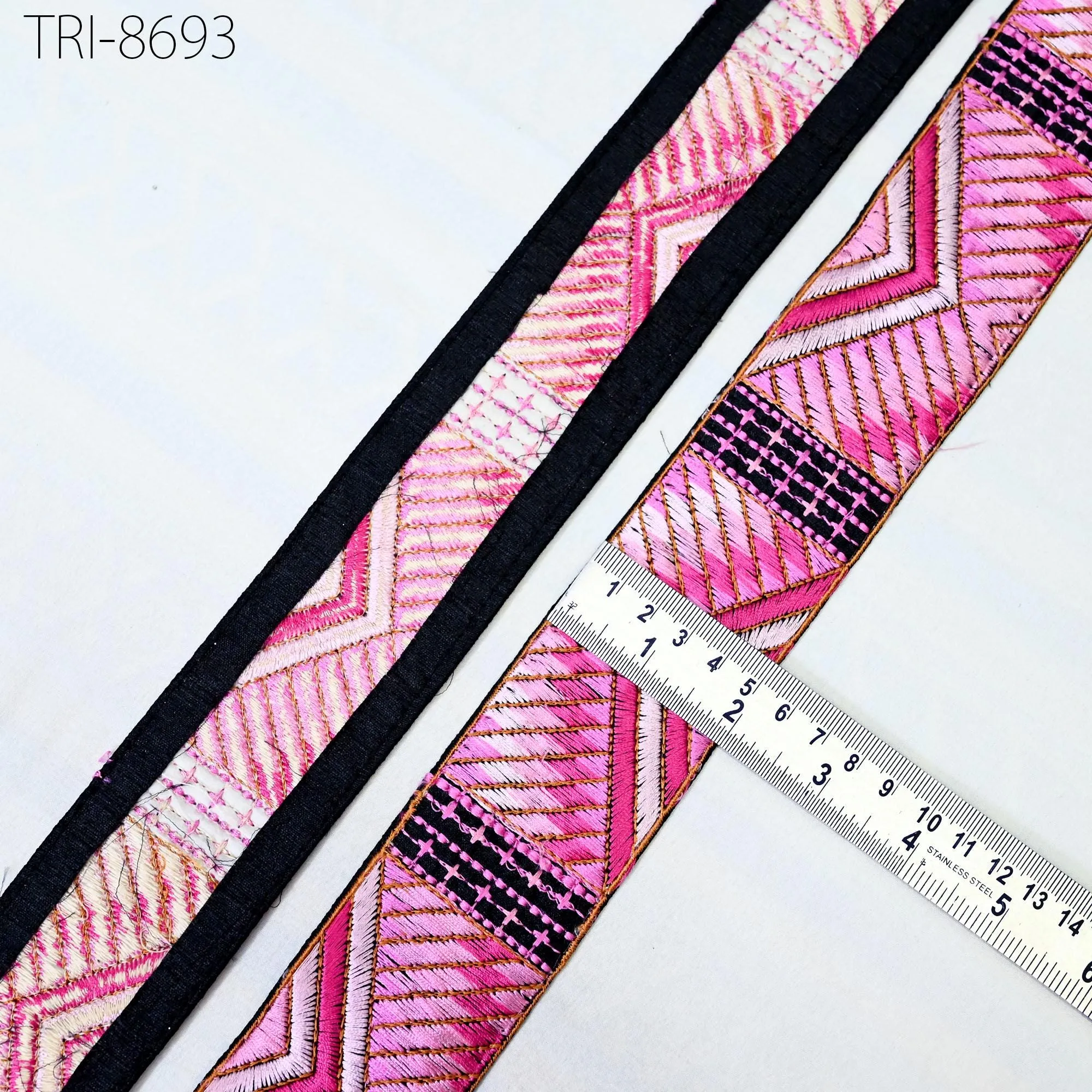 3 Yard Pink Sari Border Embroidery Trim Embroidered Saree Ribbon Embellishments Sewing Crafting Costumes Headband Dog Collar Tote Bags 5cm