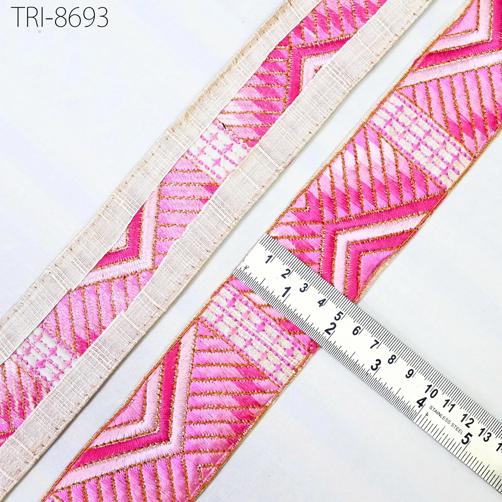 3 Yard Pink Sari Border Embroidery Trim Embroidered Saree Ribbon Embellishments Sewing Crafting Costumes Headband Dog Collar Tote Bags 5cm