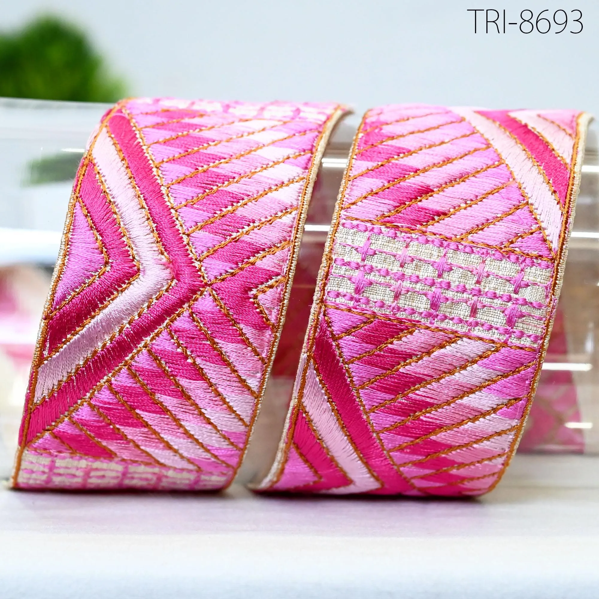 3 Yard Pink Sari Border Embroidery Trim Embroidered Saree Ribbon Embellishments Sewing Crafting Costumes Headband Dog Collar Tote Bags 5cm