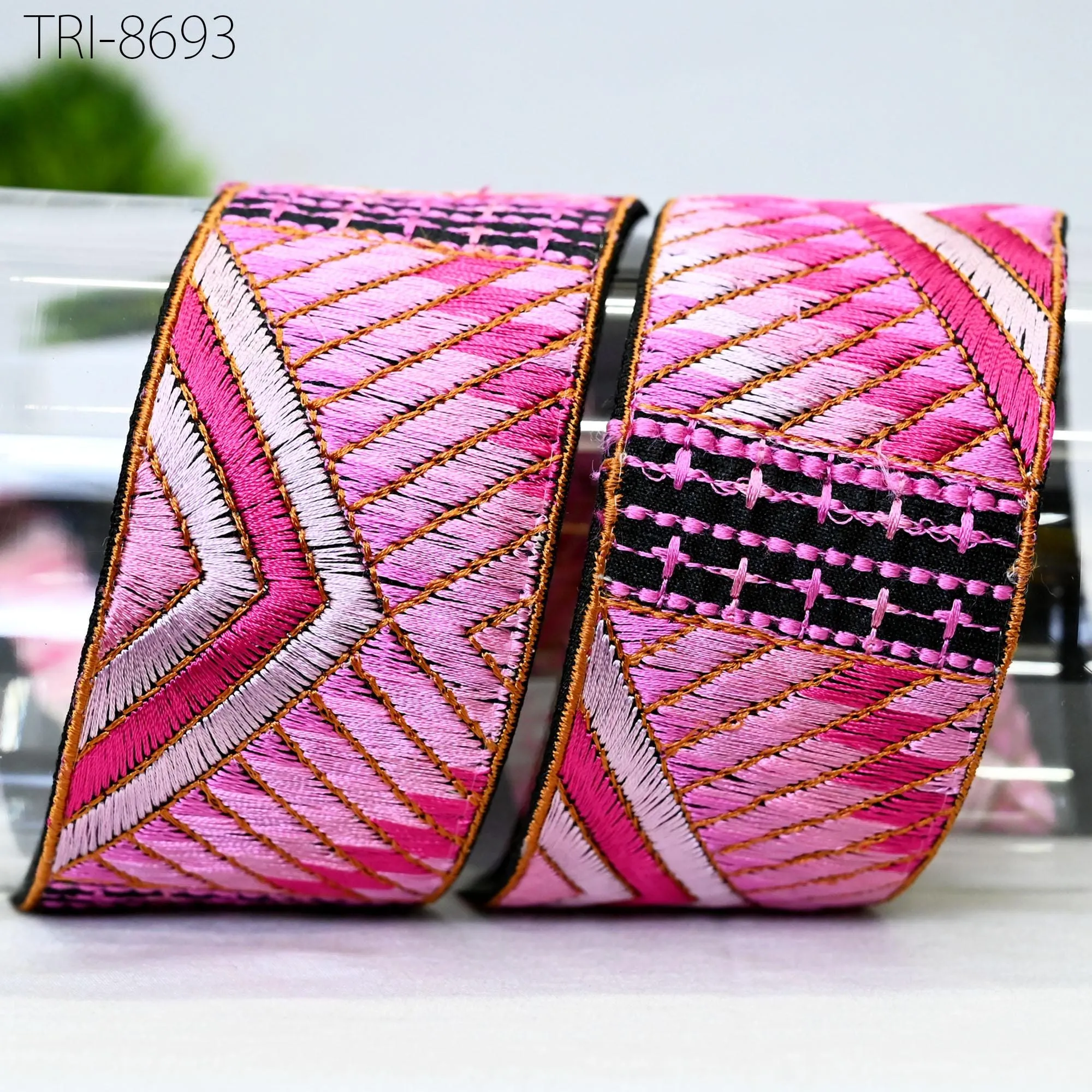 3 Yard Pink Sari Border Embroidery Trim Embroidered Saree Ribbon Embellishments Sewing Crafting Costumes Headband Dog Collar Tote Bags 5cm