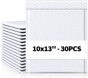 30 Pack 10x13 Inch Poly Bubble Mailers, Padded Envelopes with Self Seal Adhesive Strip, Waterproof Lightweight Mailing Shipping Bags for Thick Books Clothes Holiday Gifts Business Packaging